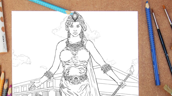 Hera coloring page printable colouring adults children lineart stress relief greek goddess drawing painting trigger creativity instant download