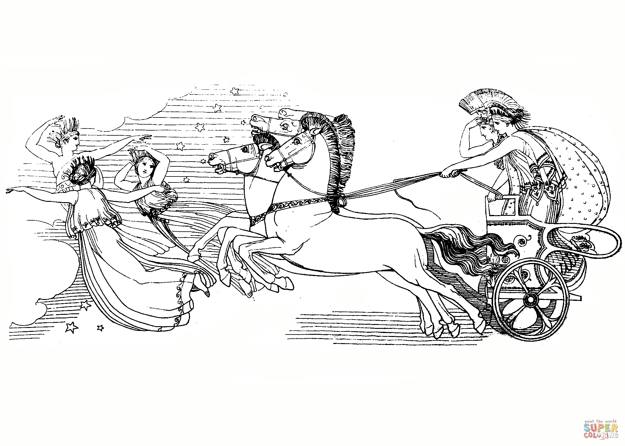 Hera and athena going to assist the greeks coloring page free printable coloring pages