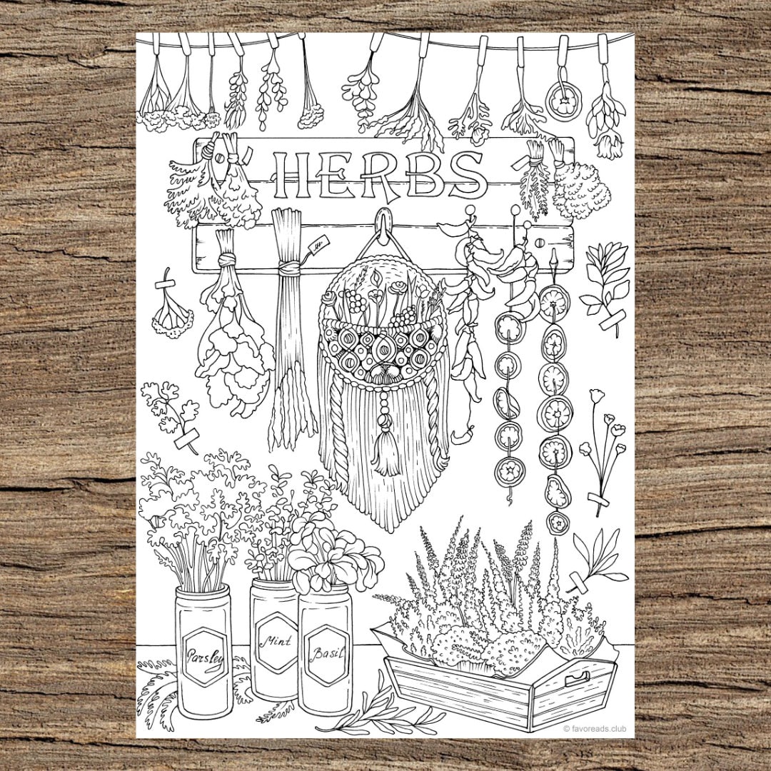 Herbs printable adult coloring page from favoreads coloring book pages for adults and kids coloring sheets colouring designs