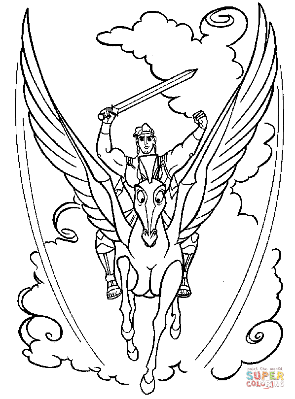 Pegasus with hercules coloring page free printable coloring pages