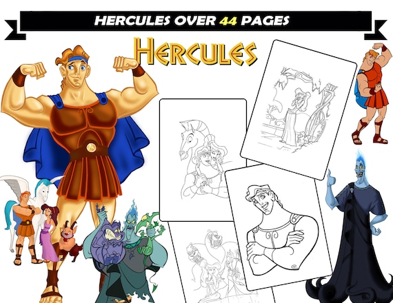 Hercules and megara coloring book for children hades and zeus coloring pages printable cartoon characters coloring sheets instant download instant download