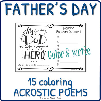 Fathers day coloring acrostic poems write and color by pickn teach