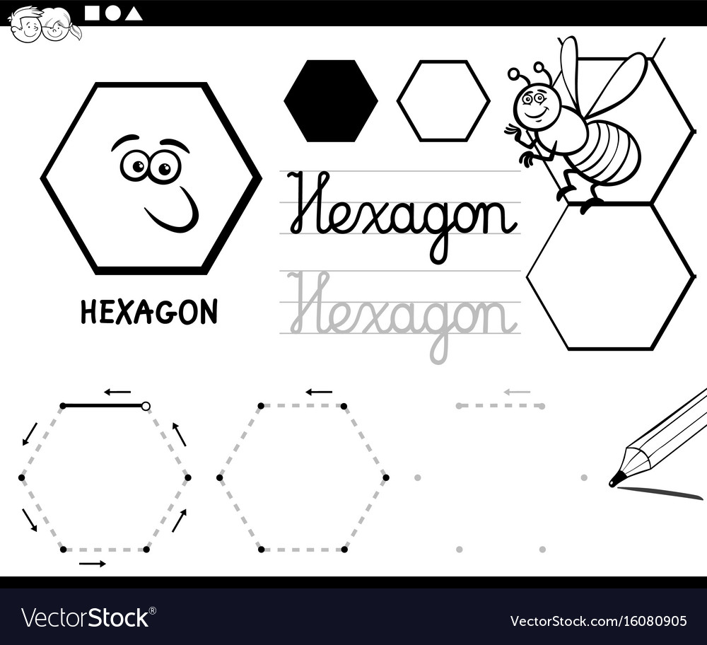 Hexagon basic geometric shapes coloring page vector image