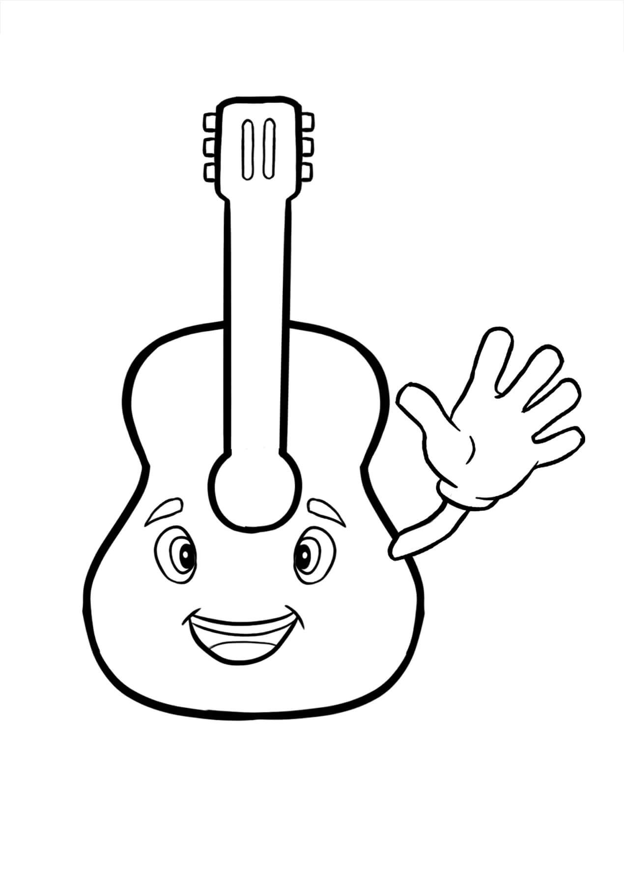 Cartoon guitar say hi coloring page