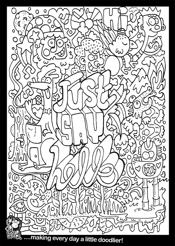 Just say hello colouring sheet â the doodle monkey