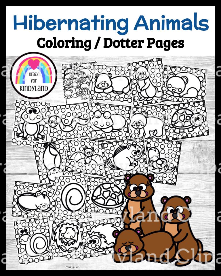 Hibernating animals coloring dotter pages booklet groundhog bear hedgehog