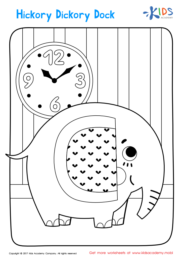 Hickory dickory dock coloring page free printable worksheet for kids