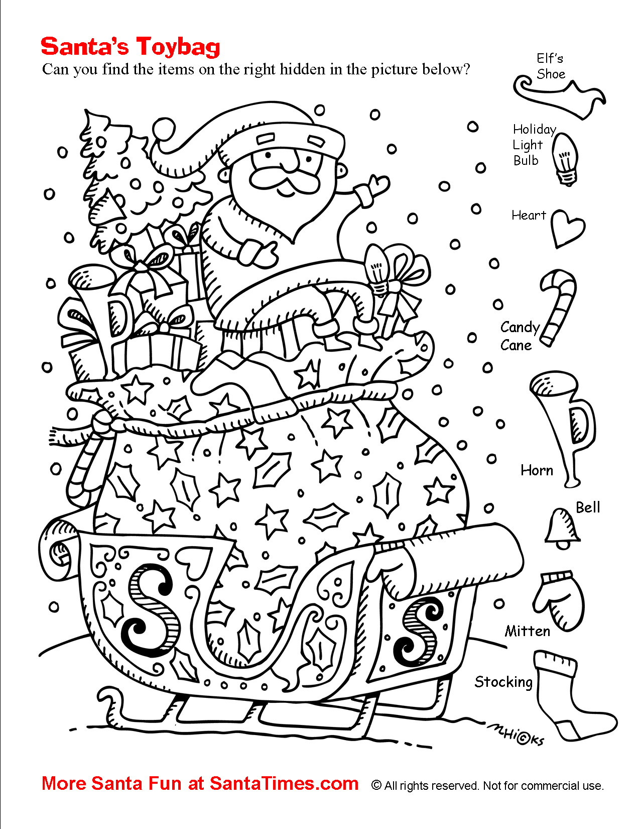 Santas toy bag hidden picture activity hidden pictures christmas worksheets hidden picture puzzles