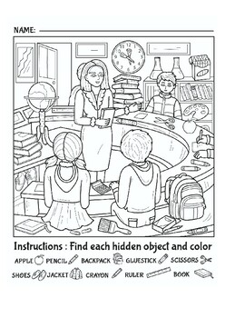 Vocabulary picture search coloring school shapes jungle kitchen winter