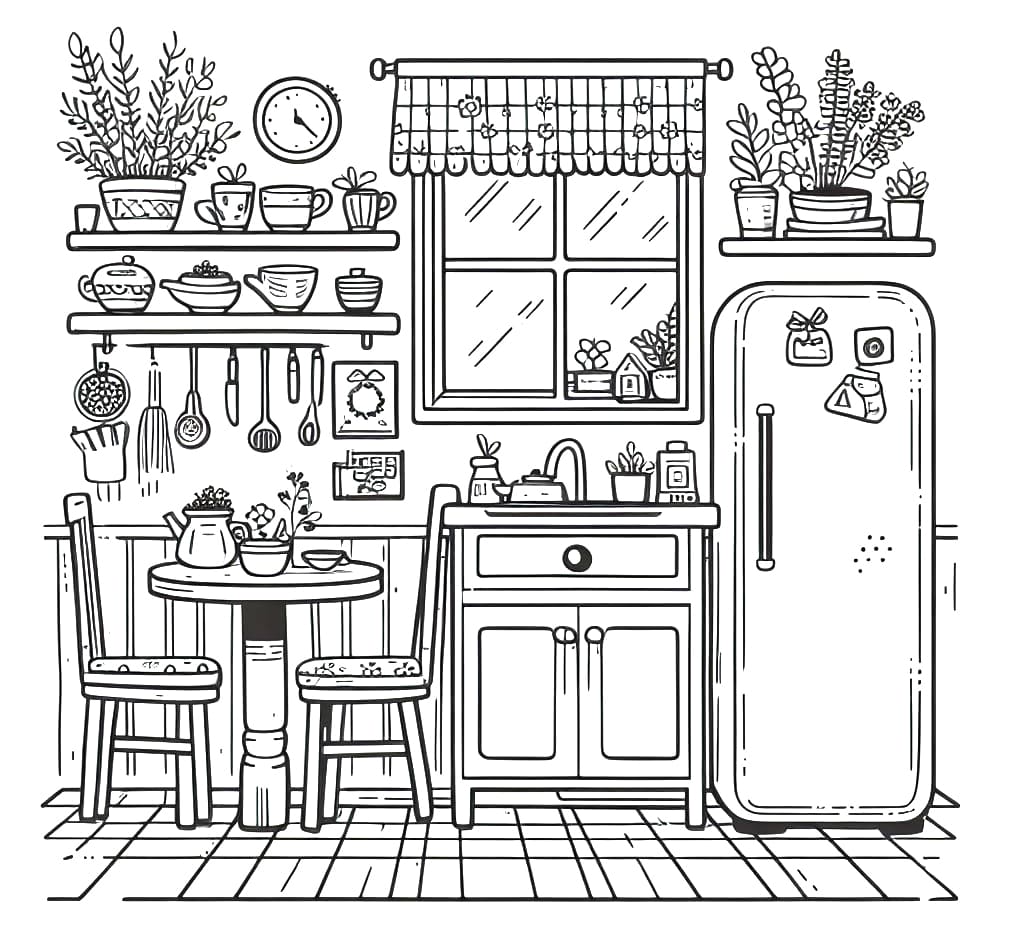 Kitchen objects coloring page