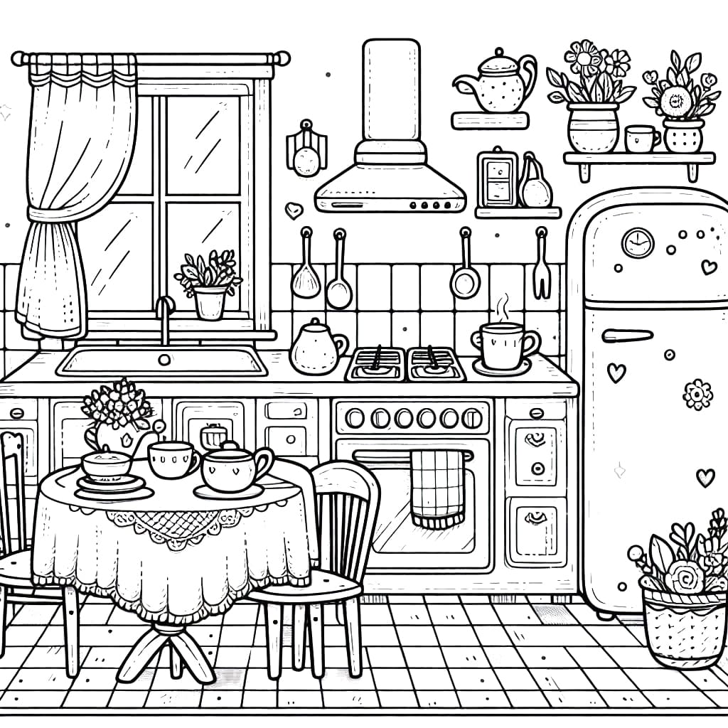 Kitchen objects coloring page