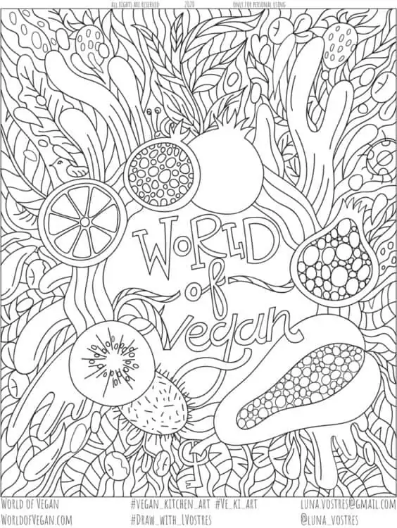 Printable vegan coloring pageâa mindfulness activity for kids