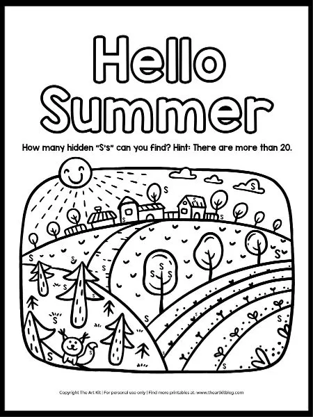 Hello summer coloring page find the hidden letter âssâ â the art kit