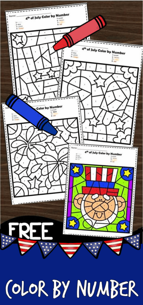 Free th of july color by number printable worksheets