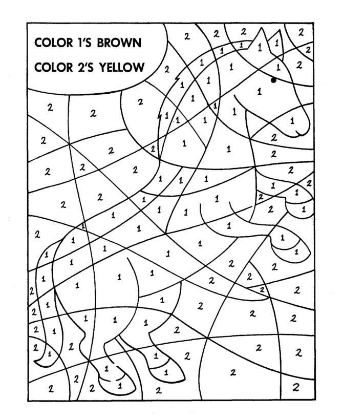 Hidden picture coloring page fill in the colors to find hidden horse activity sheet