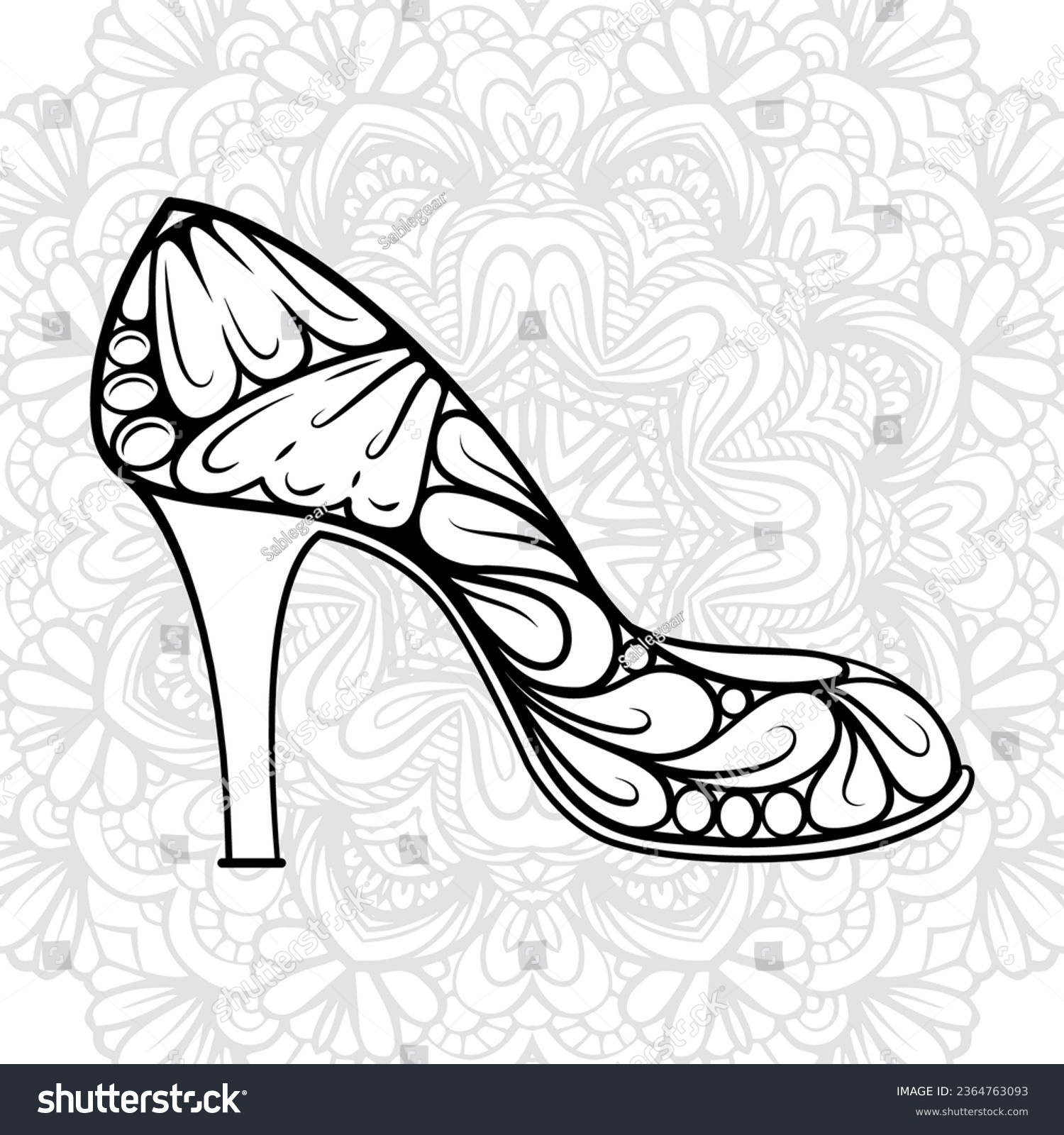 High heel shoe antistress coloring page stock vector royalty free