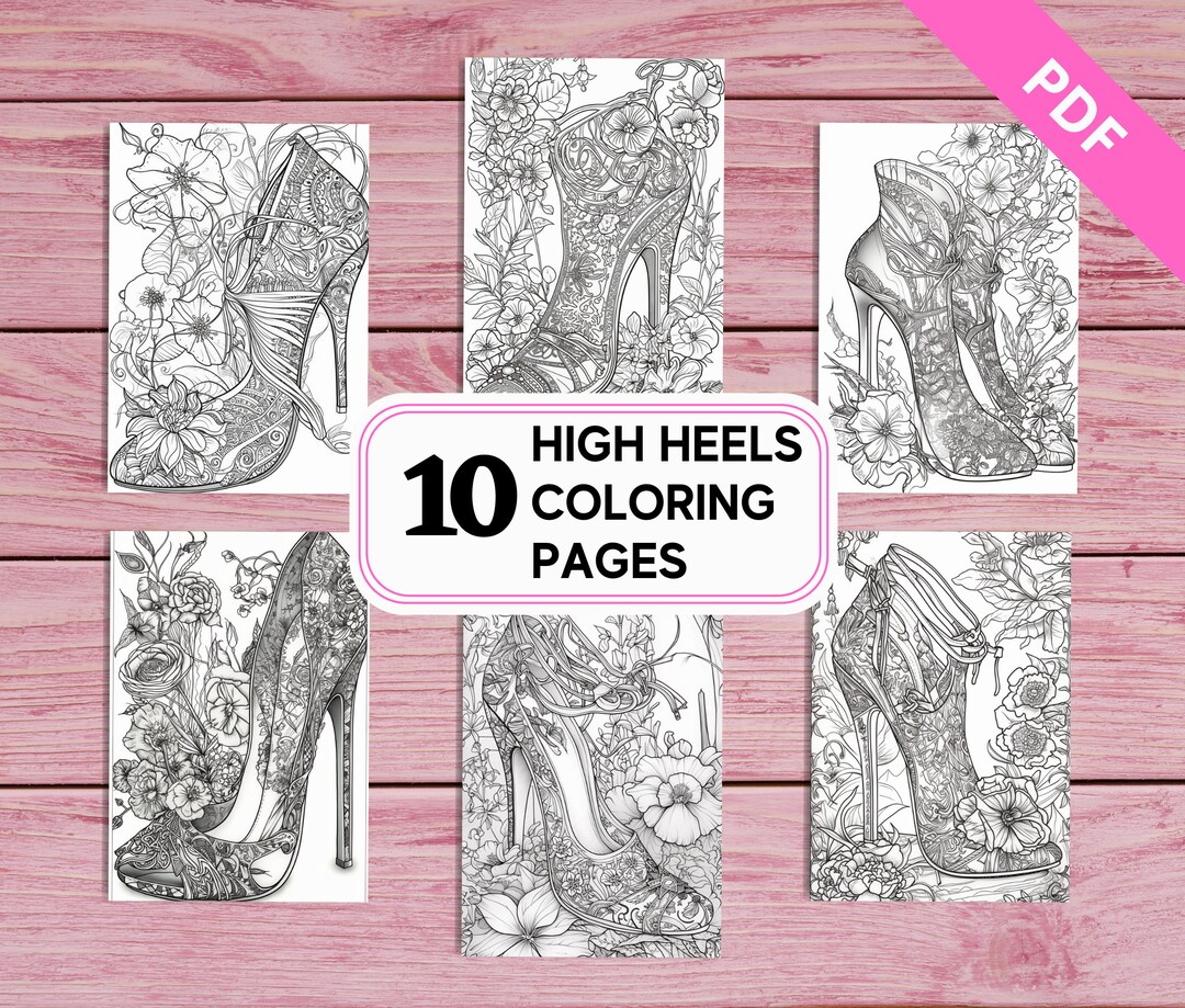 Beautiful shoes high heels coloring pages for kids and adults printable pdf pages a intricate grayscale coloring sheets