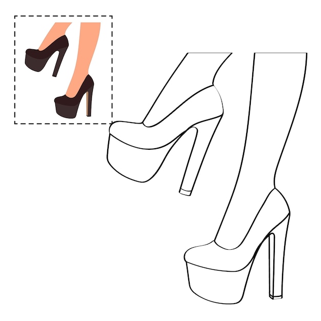 Premium vector childrens coloring book for girls female legs in a pose shoes stilettos high heels