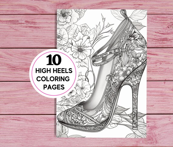 Beautiful shoes high heels coloring pages for kids and adults printable pdf pages a intricate grayscale coloring sheets