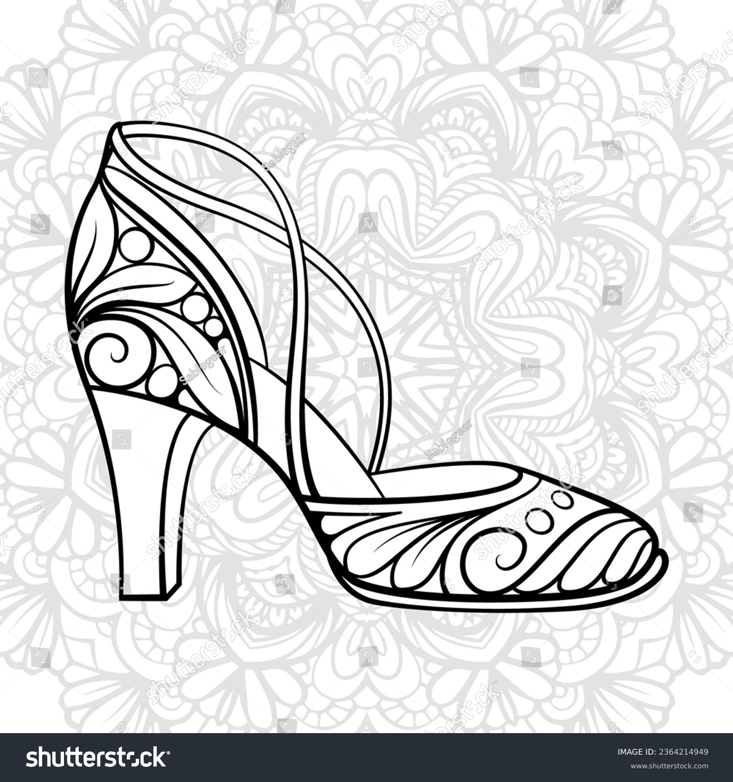 High heel shoe antistress coloring page stock vector royalty free