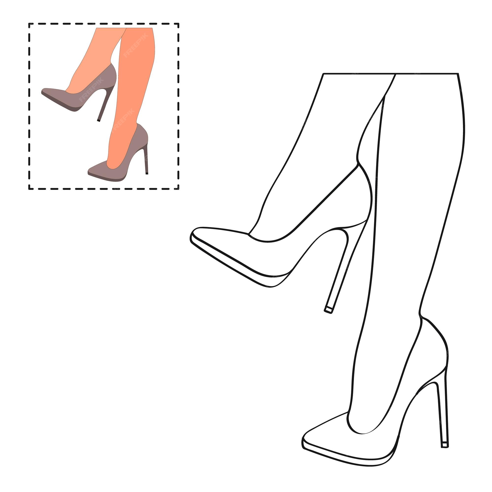 Premium vector childrens coloring book for girls female legs in a pose shoes stilettos high heels