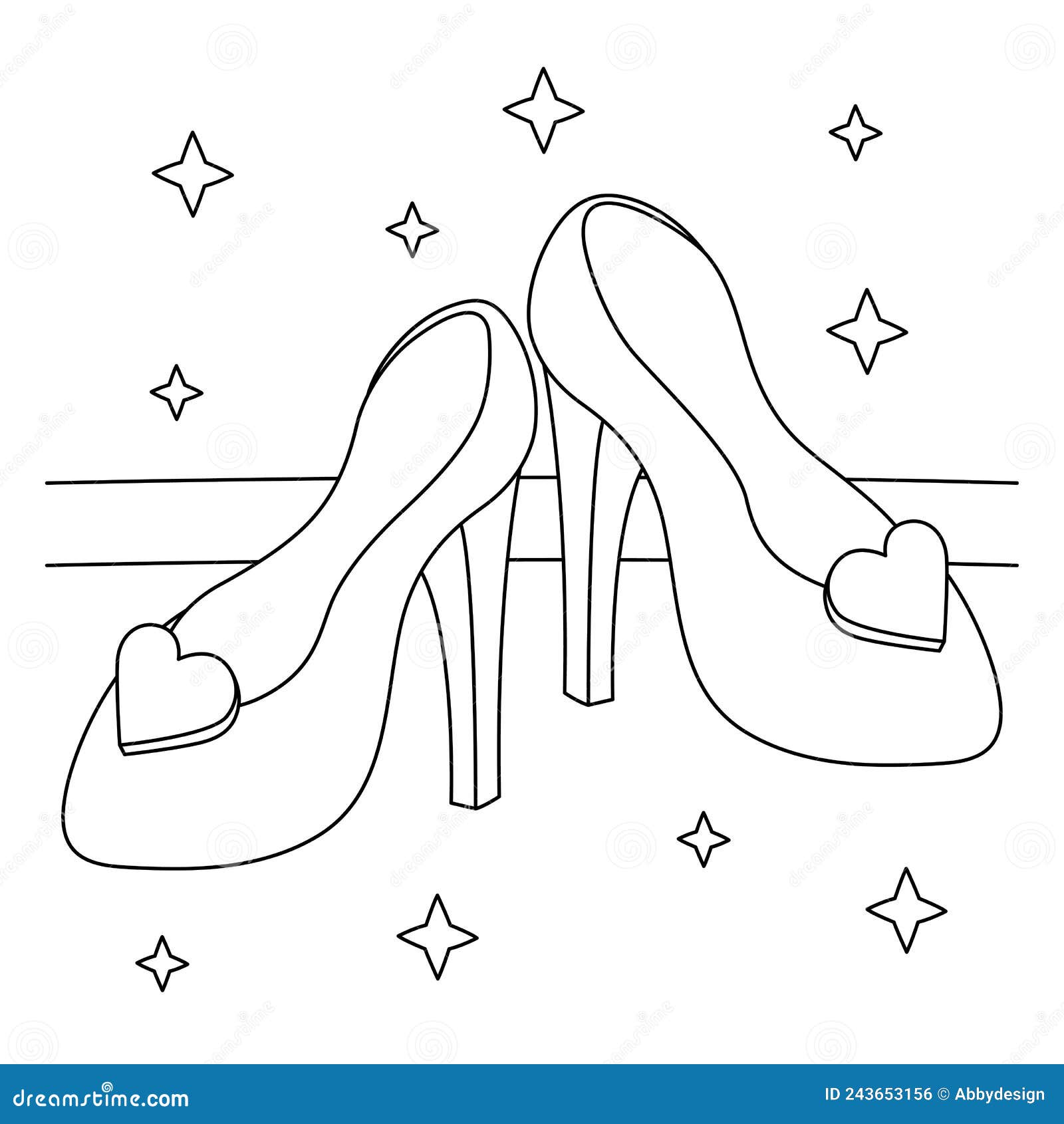 Princess shoes with heels coloring page for kids stock vector