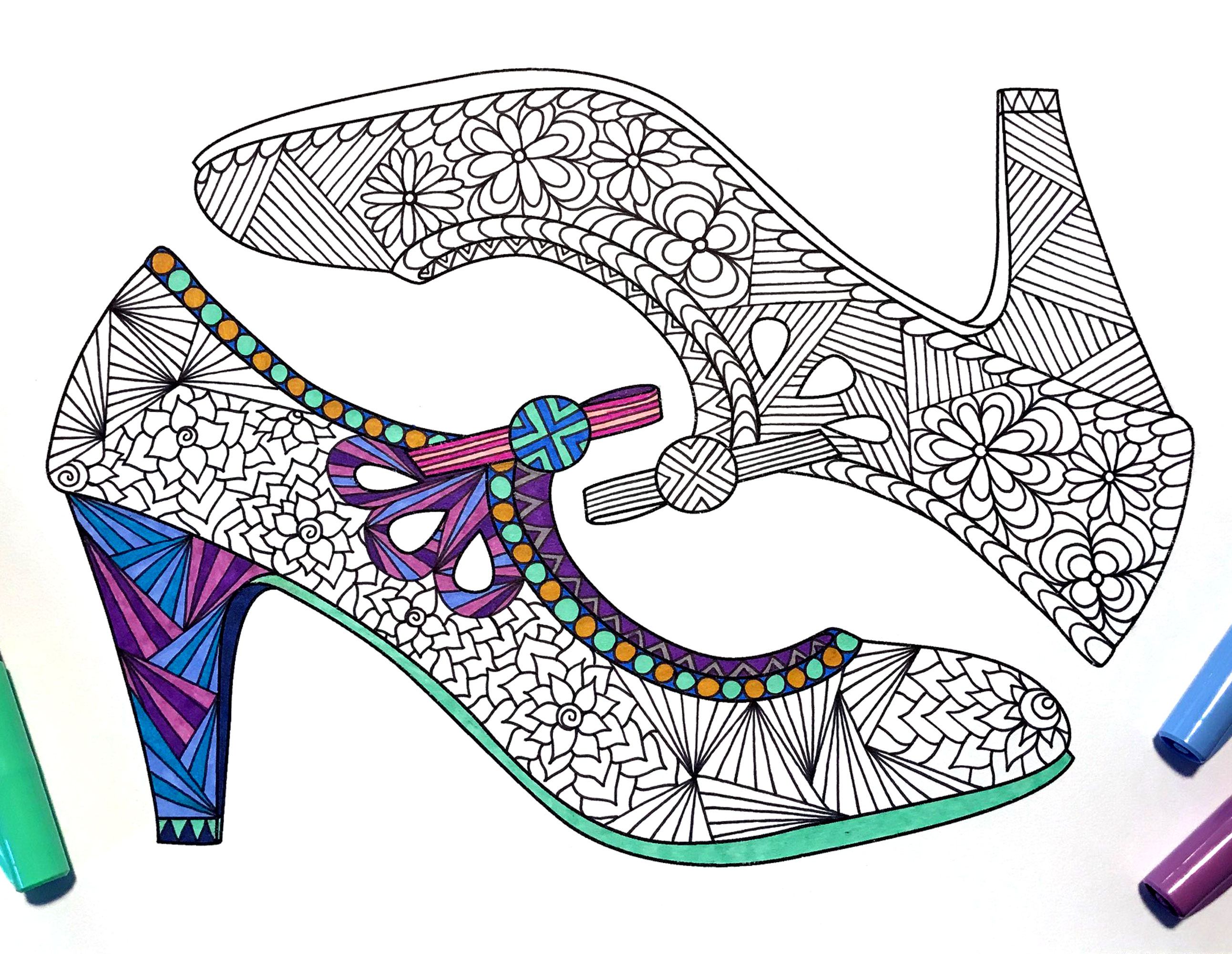 Mary jane high heel shoes â pdf zentangle coloring page â scribble stitch