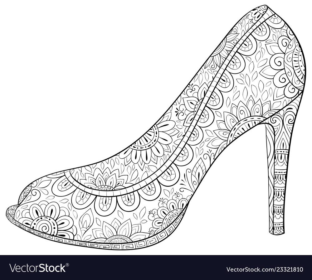 Adult coloring book a cute shoe with high heel vector image