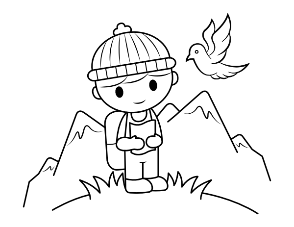 Printable hiking boy coloring page