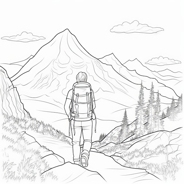 Premium ai image hiking trail coloring pages digital painting with narrative symbolism