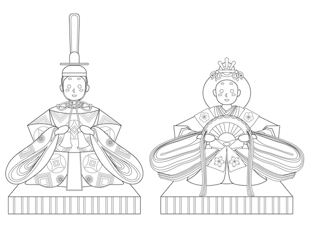 Premium vector coloring of hina doll of the dolls festival