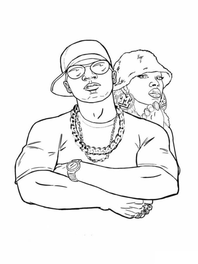 Nicky with a gangsta rapper coloring page