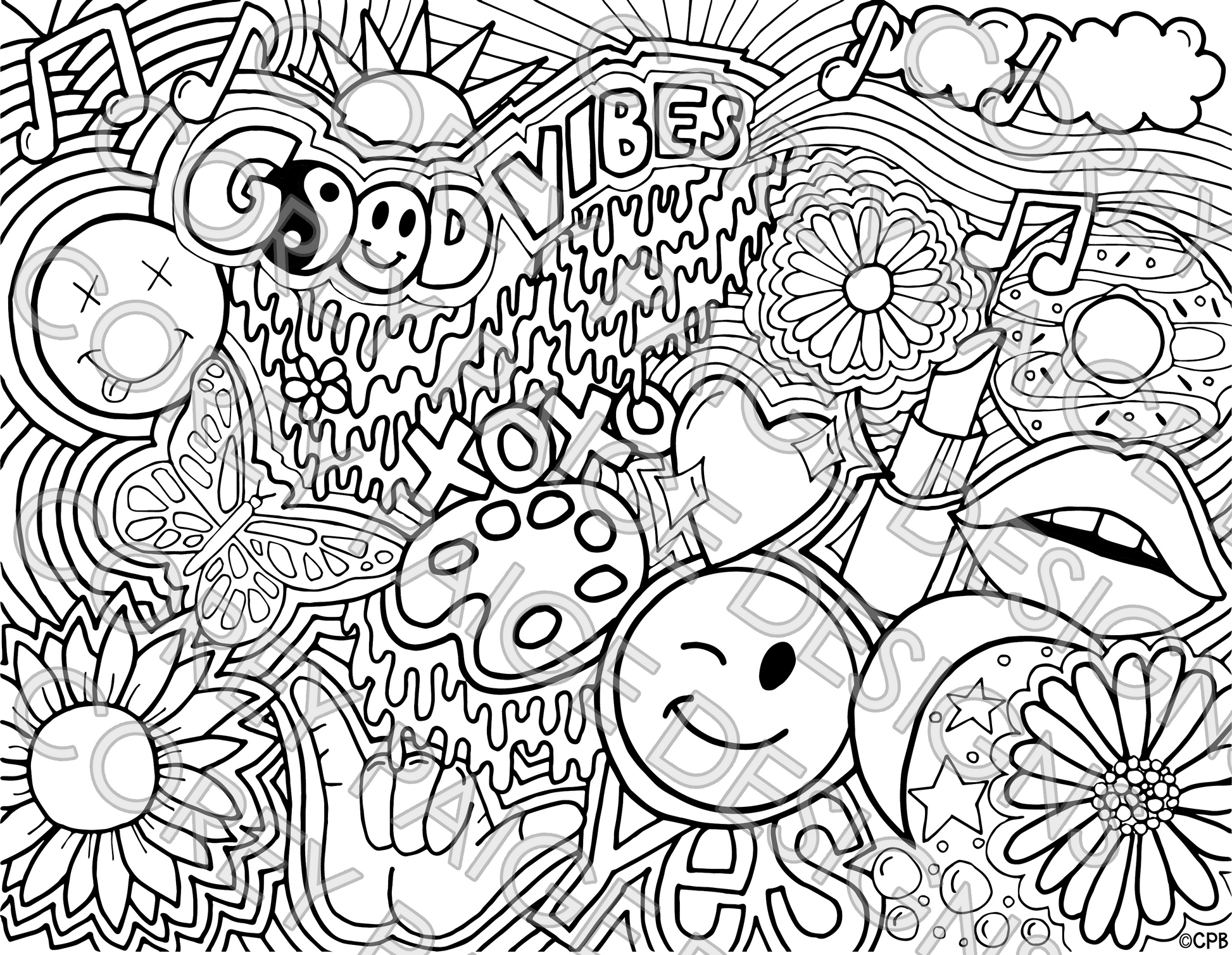 Hippie collage coloring sheet â