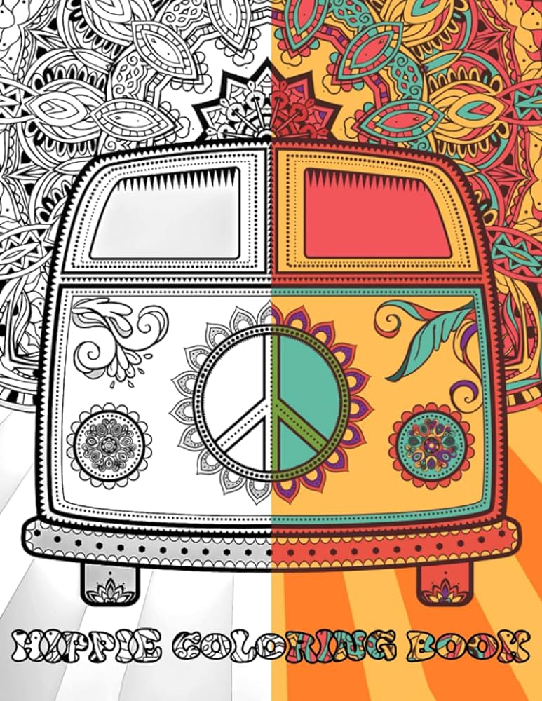 Hippie coloring book the stress relieving hippie coloring book for adults antistress coloring book with unique pages to color on hippies peace and love peace adult coloring book