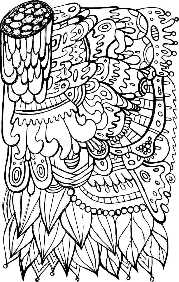 Surreal fantastic doodle pattern adult coloring page bohemian and hippie style psychedelic artwork stock vector