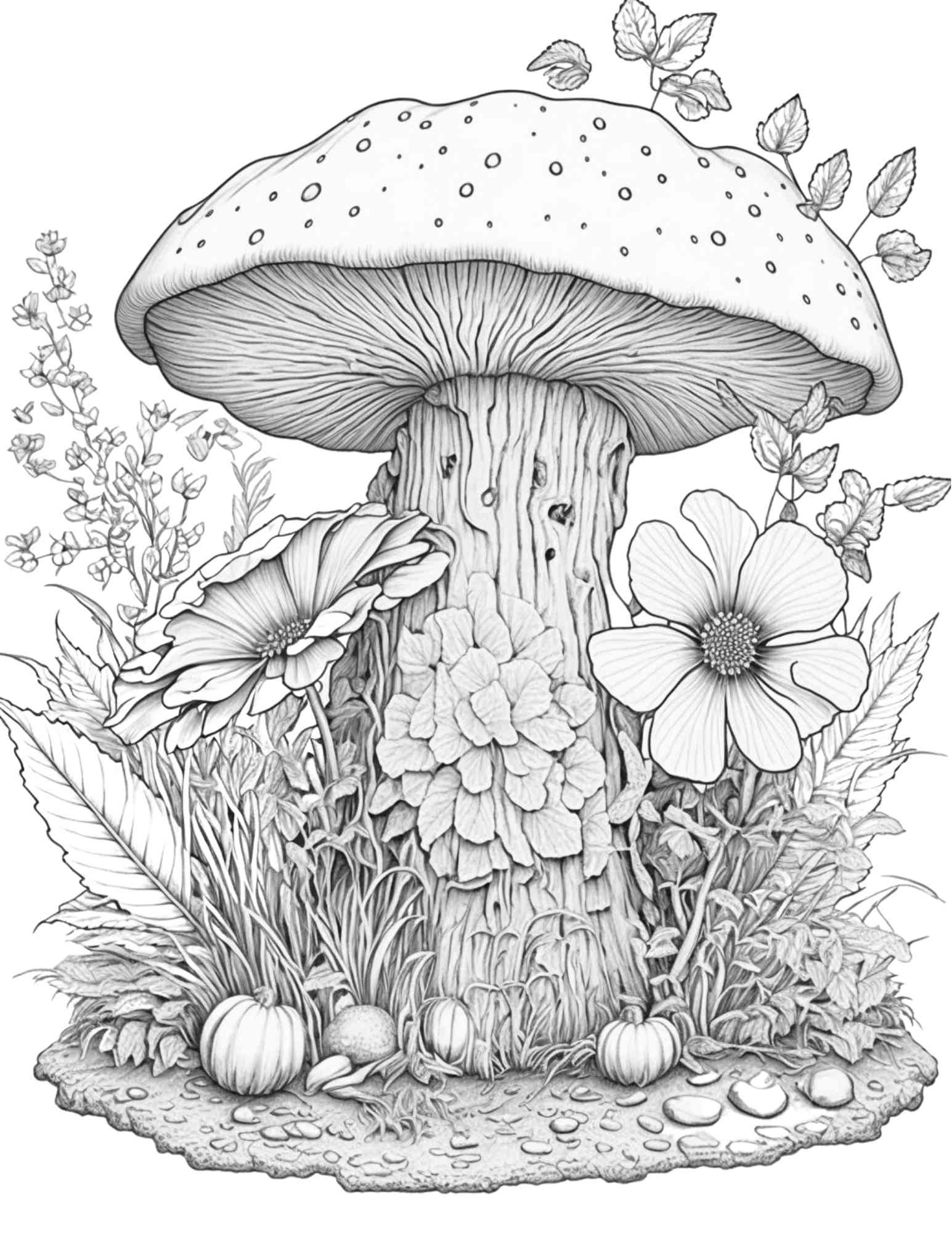 Mushroom forest coloring pages printable for adults and kids gray â coloring