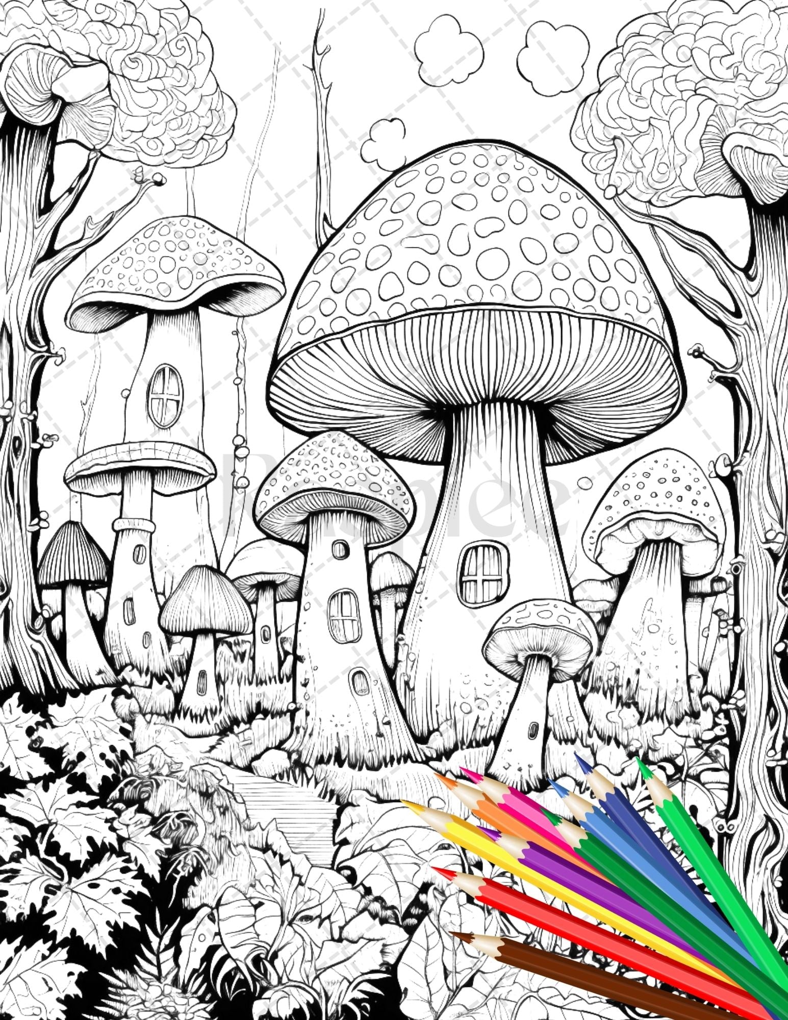 Psychedelic mushroom forest coloring book printable for adults trippy â coloring