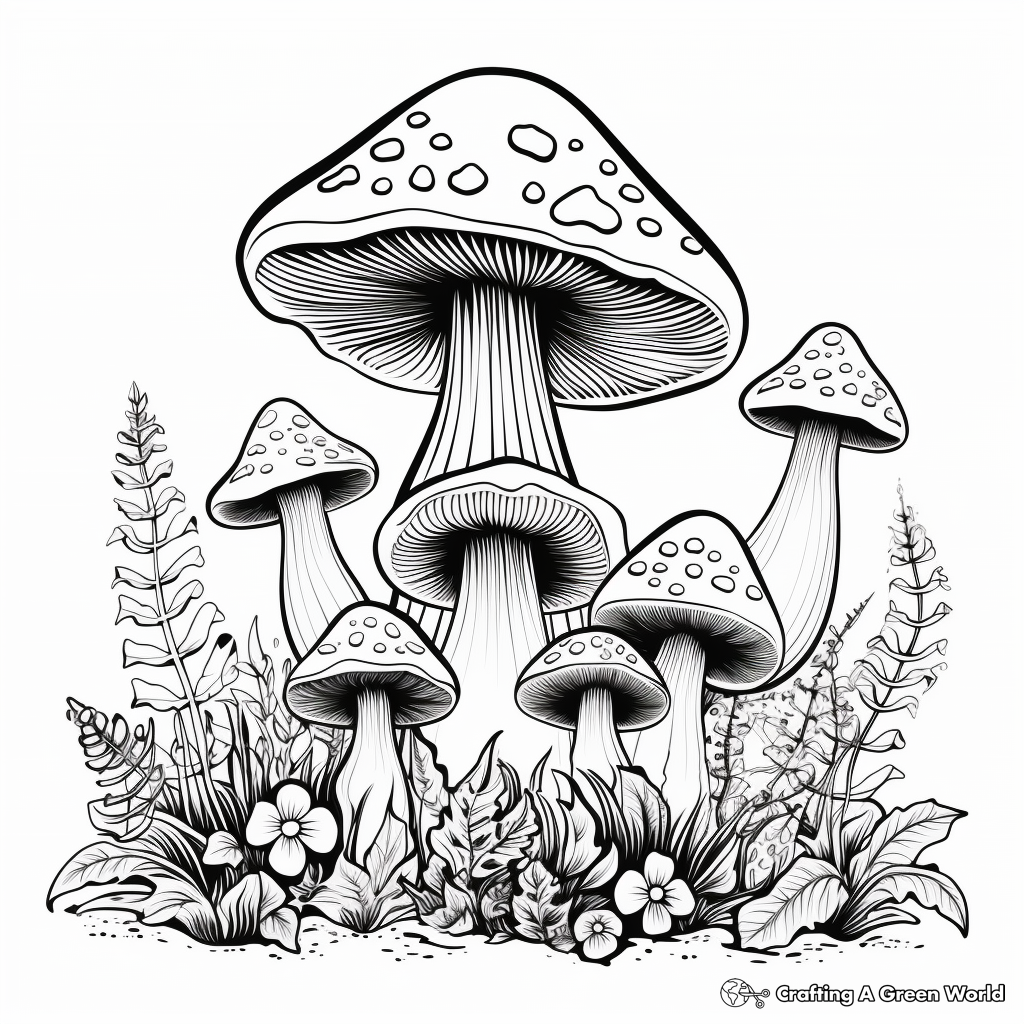 Aesthetic mushroom coloring pages