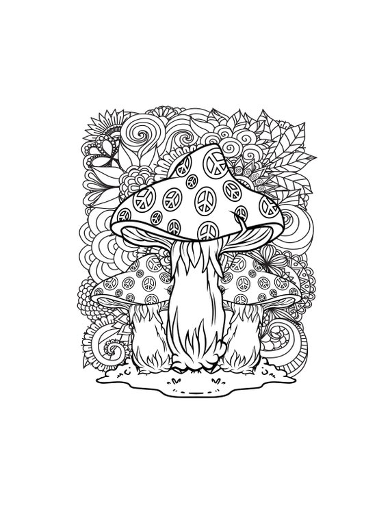 Magic mushroom printable coloring pages digital download trippy coloring book