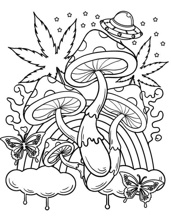 Magic mushroom printable coloring pages digital download trippy coloring book