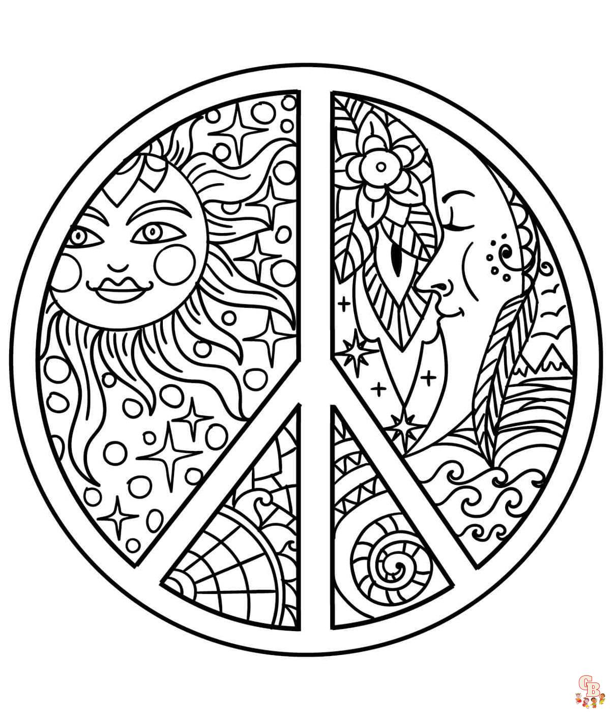 Printable hippie coloring pages free for kids and adults