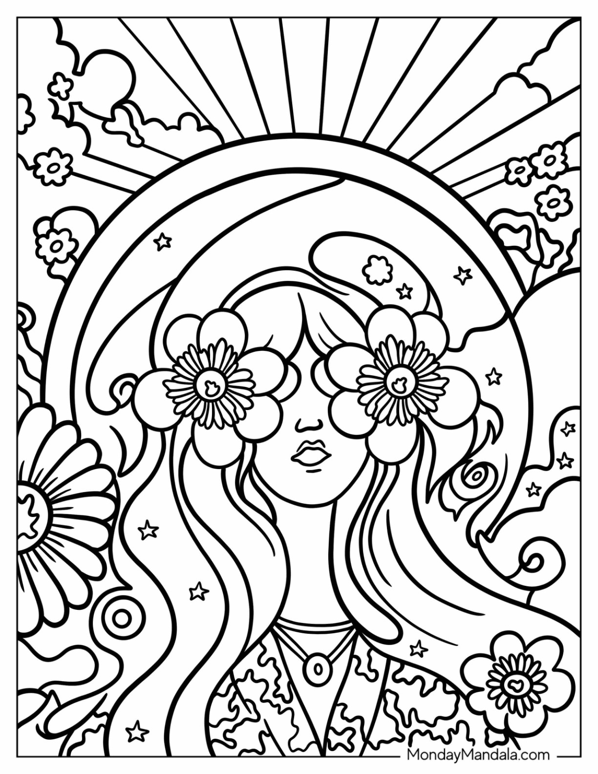 Hippie coloring pages free pdf printables