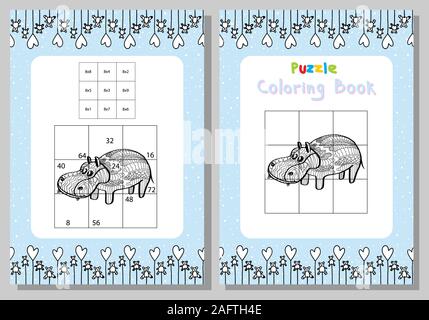 Hippopotamus coloring book educational game stock vector image art