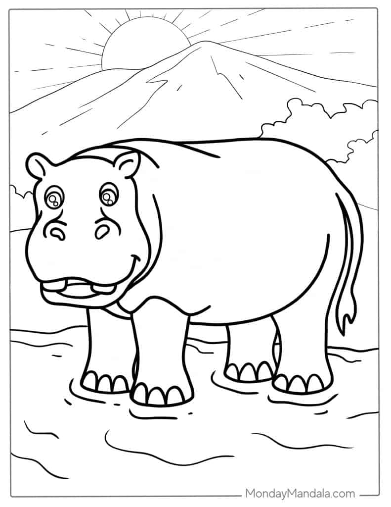 Hippo coloring pages free pdf printables