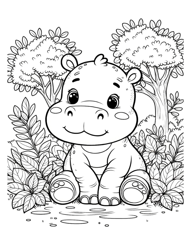 Free printable hippo coloring pages for kids