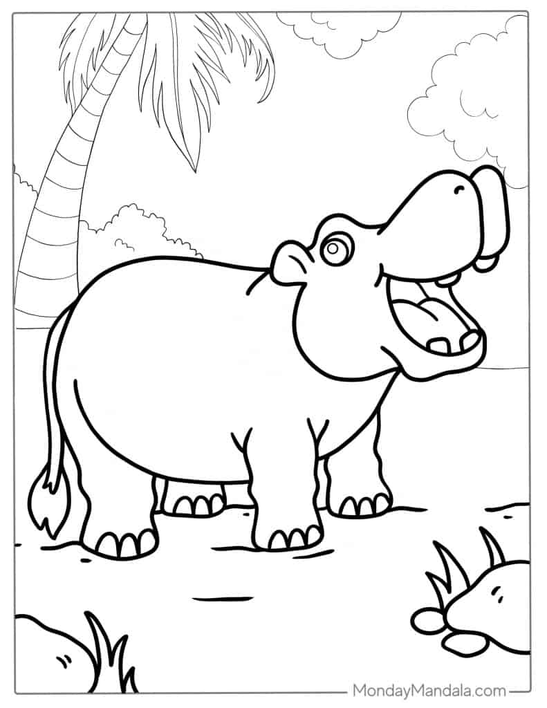 Hippo coloring pages free pdf printables