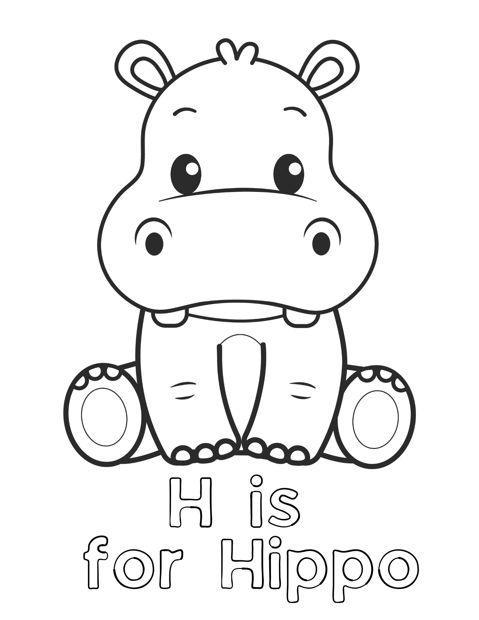 Cute hippo coloring pages for kids and adults