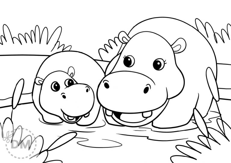 Hippo coloring page for kids