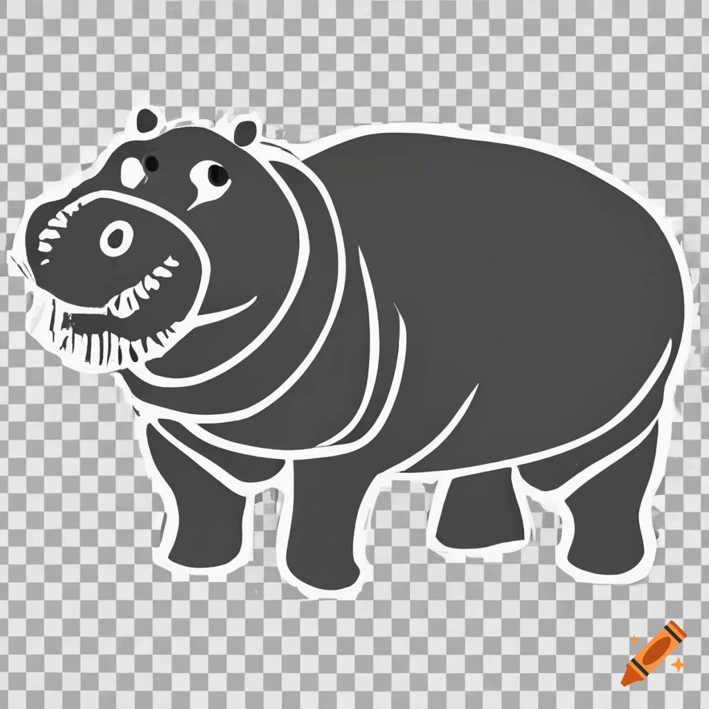 Hippopotamus stencil black and white on