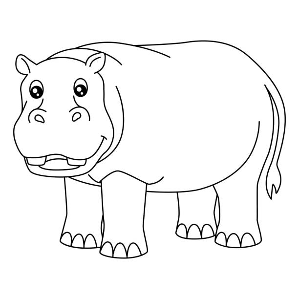 Hippo coloring page isolated for kids stock illustration